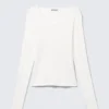 Schmal geschnittenes Langarmshirt mit V-Ausschnitt – Off-White Schmal geschnittenes Langarmshirt mit V-Ausschnitt – Off-White