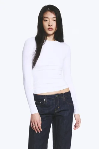 Schmal geschnittenes Langarmshirt – Weiß