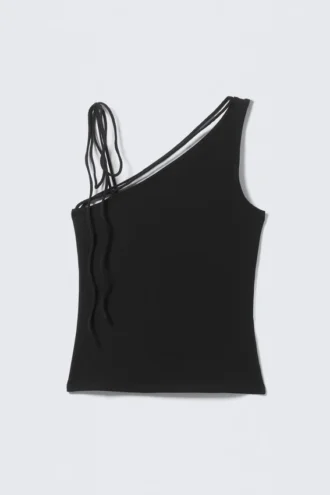 Schmal geschnittenes One-Shoulder-Tanktop – Schwarz