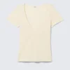 Schmal geschnittenes T-Shirt mit tiefem V-Ausschnitt – Creme Schmal geschnittenes T-Shirt mit tiefem V-Ausschnitt – Creme