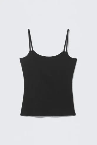 Schmal geschnittenes Tanktop mit Trägern – Schwarz