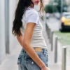 Schmale Low-Rise-Jeans-Hotpants – Fresh Blue – Hellblau Schmale Low-Rise-Jeans-Hotpants – Fresh Blue – Hellblau