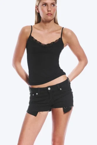 Schmale Low-Rise-Jeans-Hotpants – Tinten-Schwarz – Schwarz