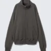 Schwerer Pullover mit Trichterkragen und Reißverschluss – Dunkelgrau Schwerer Pullover mit Trichterkragen und Reißverschluss – Dunkelgrau