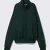 Schwerer Pullover mit Trichterkragen und Reißverschluss – Dunkelgrün Schwerer Pullover mit Trichterkragen und Reißverschluss – Dunkelgrün