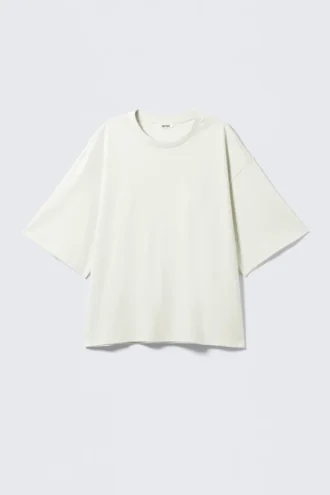 Schweres, kastenförmiges Baumwoll-T-Shirt – Hellstaubgrün