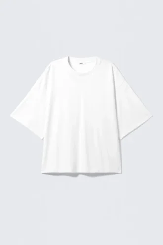 Schweres, kastenförmiges Baumwoll-T-Shirt – Weiß