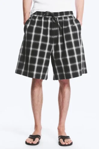 Shorts aus Leinenmischung – kariert, schwarz