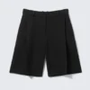 Shorts aus Leinenmischung mit niedriger Leibhöhe – Schwarz Shorts aus Leinenmischung mit niedriger Leibhöhe – Schwarz
