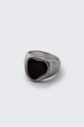 Signetring mit großem Stein – Antik-Rhodium – Silber