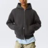 Simon Mit Print Scuba Zip Kapuzenpullover – Dunkelgrau – Bestickt