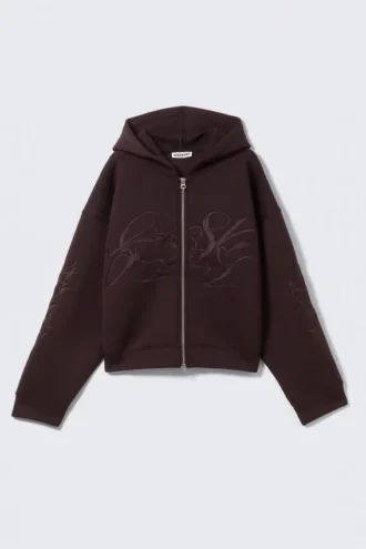 Simon Mit Print Scuba Zip Kapuzenpullover – Dunkelviolett Simon Mit Print Scuba Zip Kapuzenpullover – Dunkelviolett