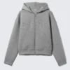 Simon Mit Print Scuba Zip Kapuzenpullover – Grau meliert – Stardust
