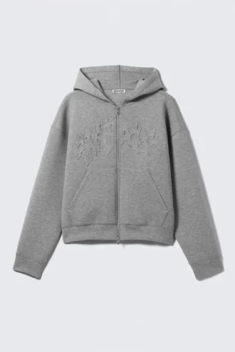 Simon Mit Print Scuba Zip Kapuzenpullover – Grau meliert – Stardust Simon Mit Print Scuba Zip Kapuzenpullover – Grau meliert – Stardust
