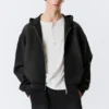 Simon Washed Scuba Zip Kapuzenpullover – Faded Black