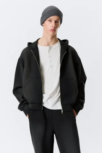 Simon Washed Scuba Zip Kapuzenpullover – Faded Black Simon Washed Scuba Zip Kapuzenpullover – Faded Black