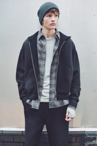 Simon Washed Scuba Zip Kapuzenpullover – Faded Black Simon Washed Scuba Zip Kapuzenpullover – Faded Black