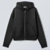 Simon Washed Scuba Zip Kapuzenpullover – Faded Black