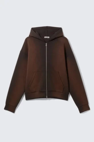 Simon Washed Scuba Zip Kapuzenpullover – Washed Dark Brown