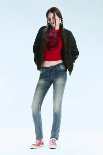 Sleezie Low Rise Skinny Jeans – Getönt, streifig, dunkelblau | Cheap Monday Gb