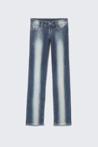 Sleezie Low Waist Skinny Straight Jeans – Blue Spray
