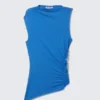 Slim Fit Drapiertes Lyocell-Top – Blau