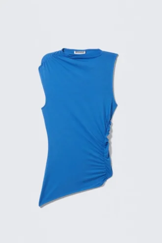 Slim Fit Drapiertes Lyocell-Top – Blau