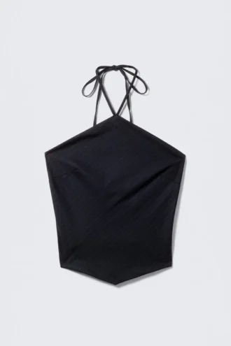 Slim-Fit-Haltertop – Dunkelblau – Nadelstreifen