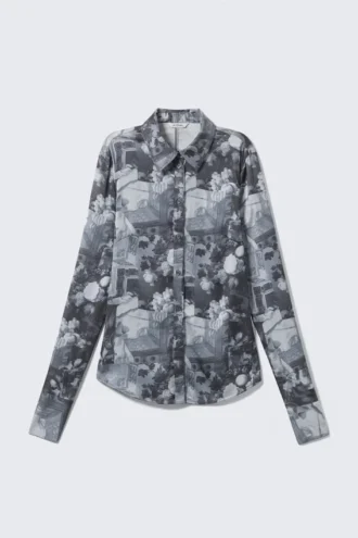 Slim-Fit-Hemd mit Print – Dunkelgrau – Blumen-Collage Slim-Fit-Hemd mit Print – Dunkelgrau – Blumen-Collage