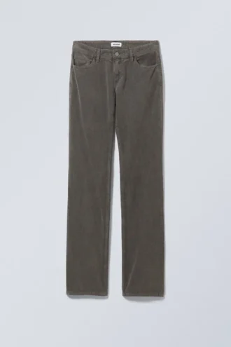 Slim-Fit-Hose mit geradem Bein und niedriger Taille aus Cord – Dunkelkhaki