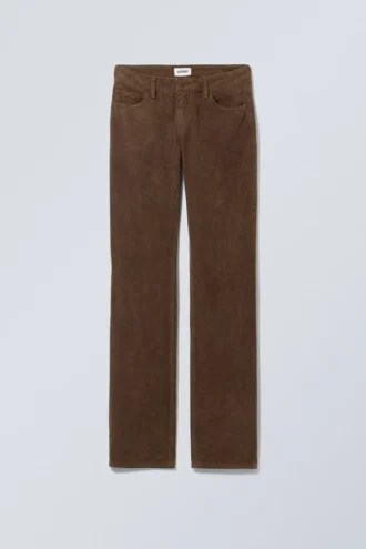 Slim-Fit-Hose mit geradem Bein und niedriger Taille aus Cord – Staubbraun