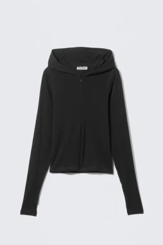Slim-Fit-Kapuzenpullover aus Lyocell mit Reißverschluss – Schwarz