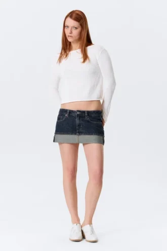 Slim-Fit-Mini-Rock aus Denim mit niedriger Leibhöhe – Blue Anthem – Mittelblau