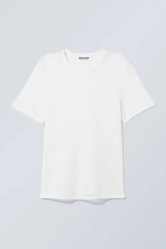 Slim-Fit-Short-Sleeved Net T-Shirt – Weiß