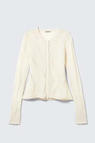 Slim-Fit-Strickjacke aus strukturiertem Strick – Off-White