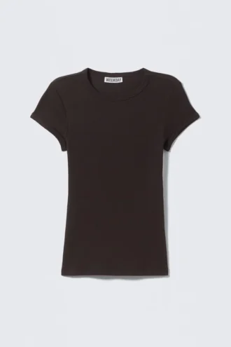 Slim-Fit-T-Shirt aus gerippter Baumwolle – Dunkelbraun
