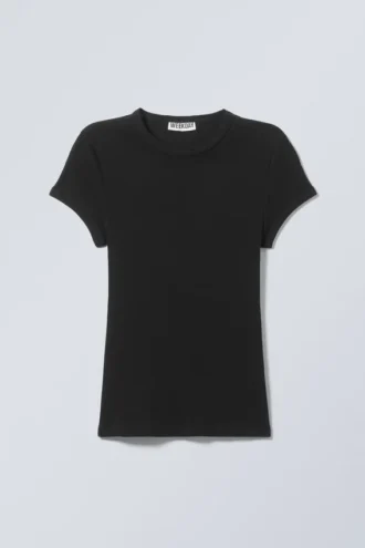 Slim-Fit-T-Shirt aus gerippter Baumwolle – Schwarz