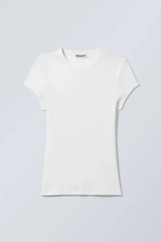 Slim-Fit-T-Shirt aus gerippter Baumwolle – Weiß