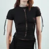 Slim-Fit-T-Shirt mit Knoten – Schwarz Slim-Fit-T-Shirt mit Knoten – Schwarz