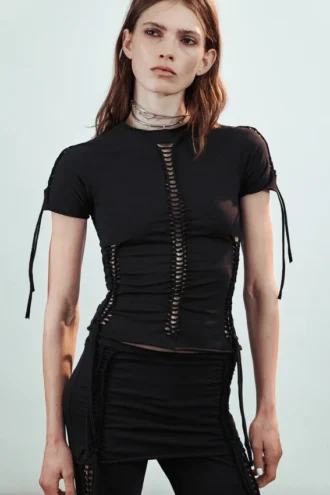 Slim-Fit-T-Shirt mit Knoten – Schwarz