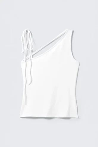 Slim-Fit-Tanktop mit einer Schulter – Weiß
