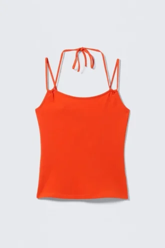 Slim-Fit-Top mit Neckholder-Trägern – Leuchtendes Orange