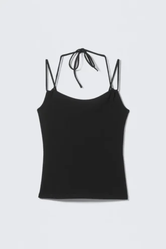 Slim-Fit-Top mit Neckholder-Trägern – Schwarz