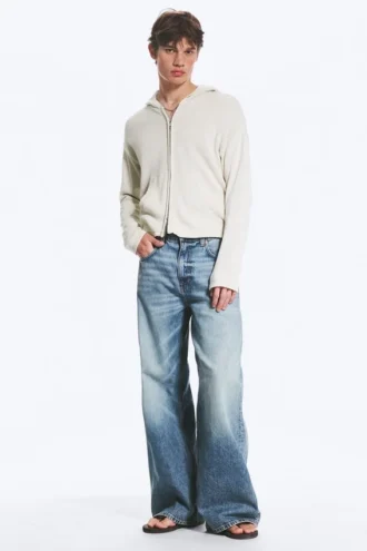 Solar Loose Wide Leg Unisex-Jeans – Blue Horses – Mittelblau