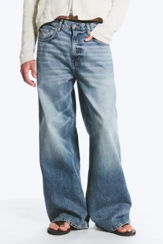 Solar Loose Wide Leg Unisex-Jeans – Blue Horses – Mittelblau