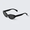Sonnenbrille im Cat-Eye-Stil mit Flügeln – Schwarz – Schwarze Gläser