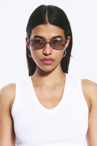 Sonnenbrille mit dünnem ovalem Rahmen – Greige – graue Gläser