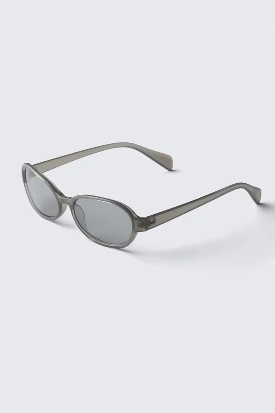 Sonnenbrille mit dünnem ovalem Rahmen – Greige – graue Gläser Sonnenbrille mit dünnem ovalem Rahmen – Greige – graue Gläser