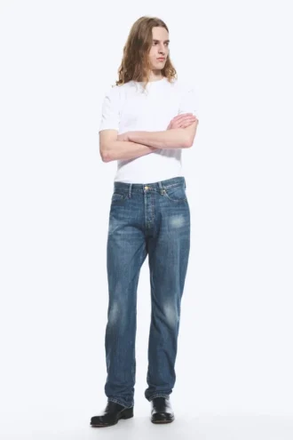Space Mid Rise Relaxed Straight Dart Jeans – Spotted Blue – Dark Blue