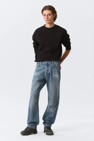 Space Mid Rise Relaxed Straight Jeans – Eisenblau